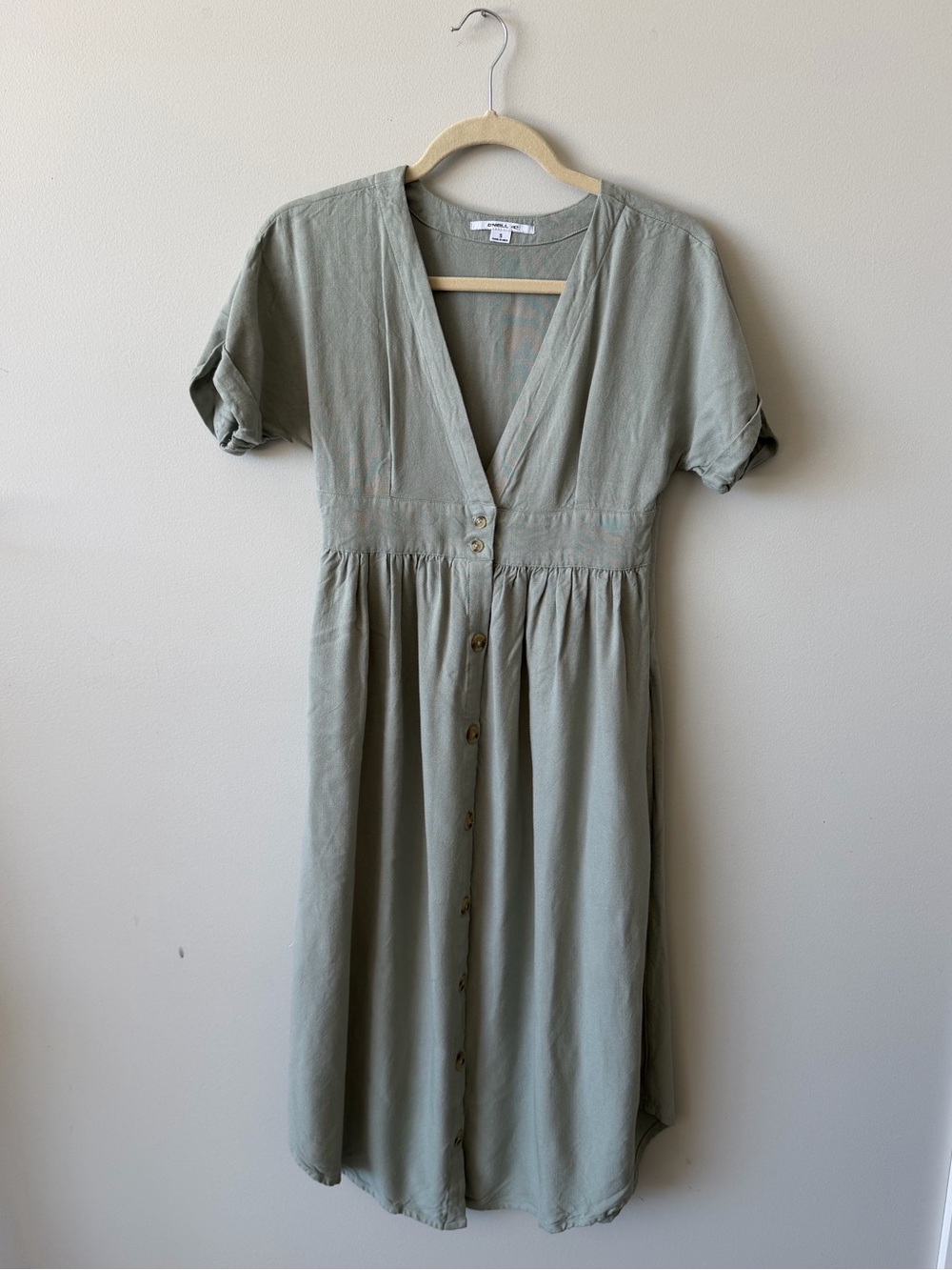 O'Neill Sage Green Button-Front V-Neck Midi Dress